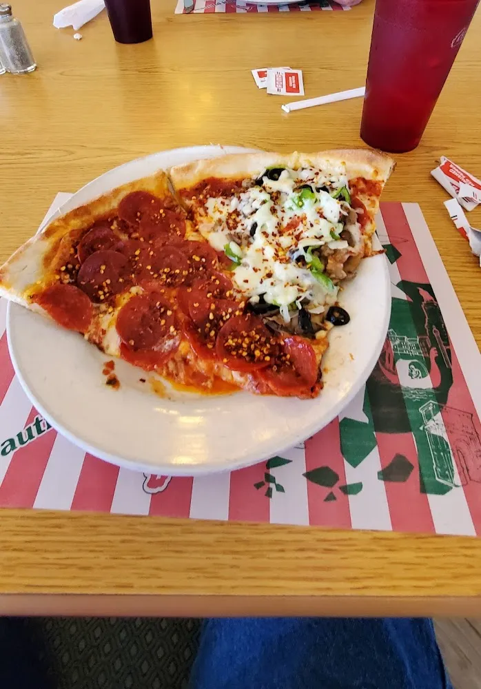 A Slice of Double Pepperoni and a Slice of Supreme Pizza